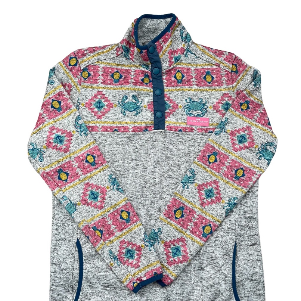 Women’s Simply Southern Tribal Pattern Crab Pineapple Pullover Fleece Jacket S - Picture 2 of 9